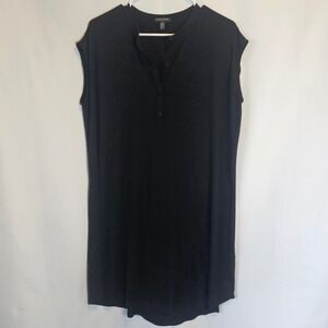 Eileen‎ Fisher Petite Black Sleeveless Button Up Lyocell Dress Lagenlook